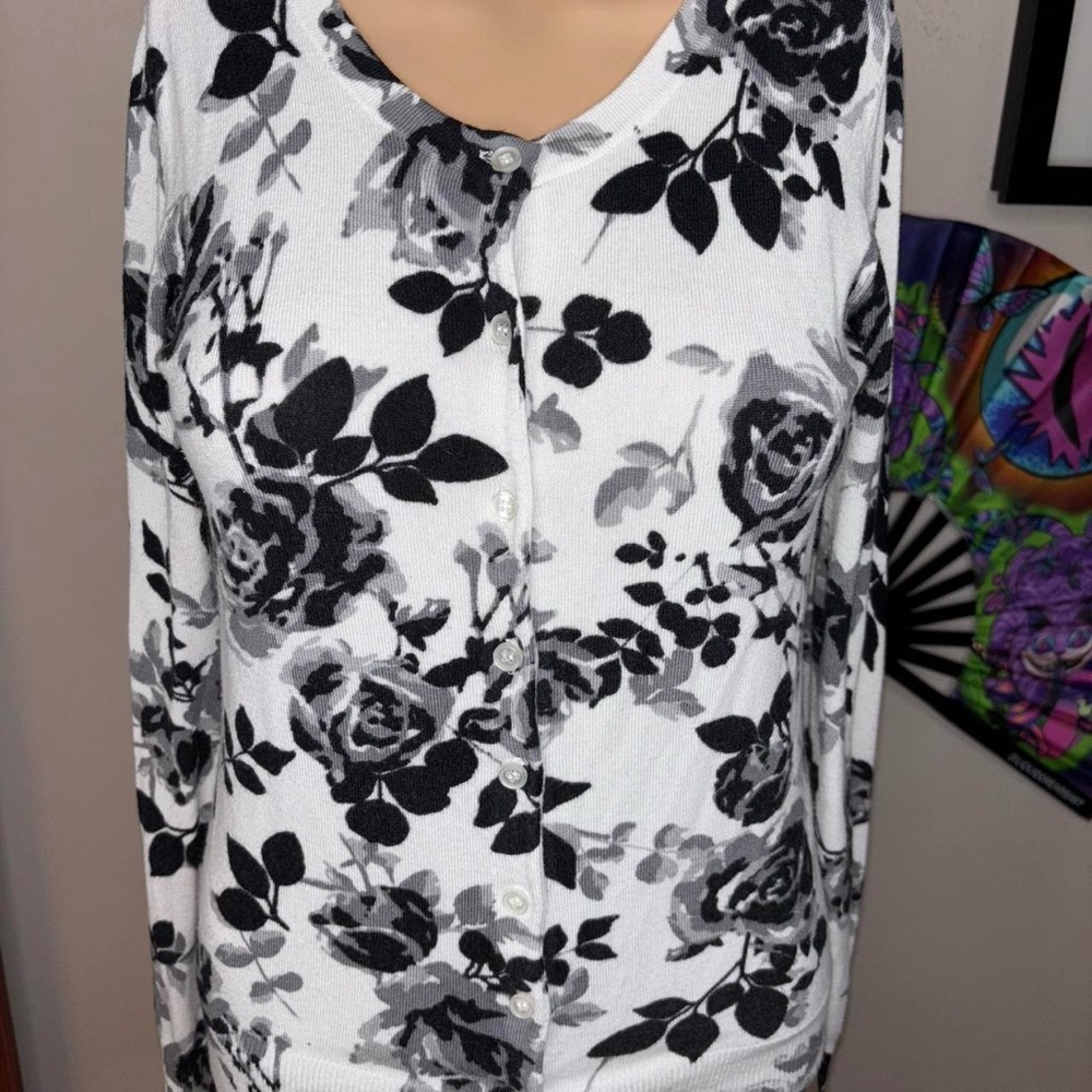 Floral Black and White Cardigan